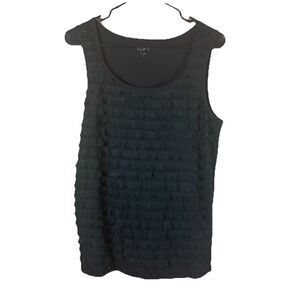 Ann Taylor Loft Women Black Ruffle Front Tank Top Size Medium